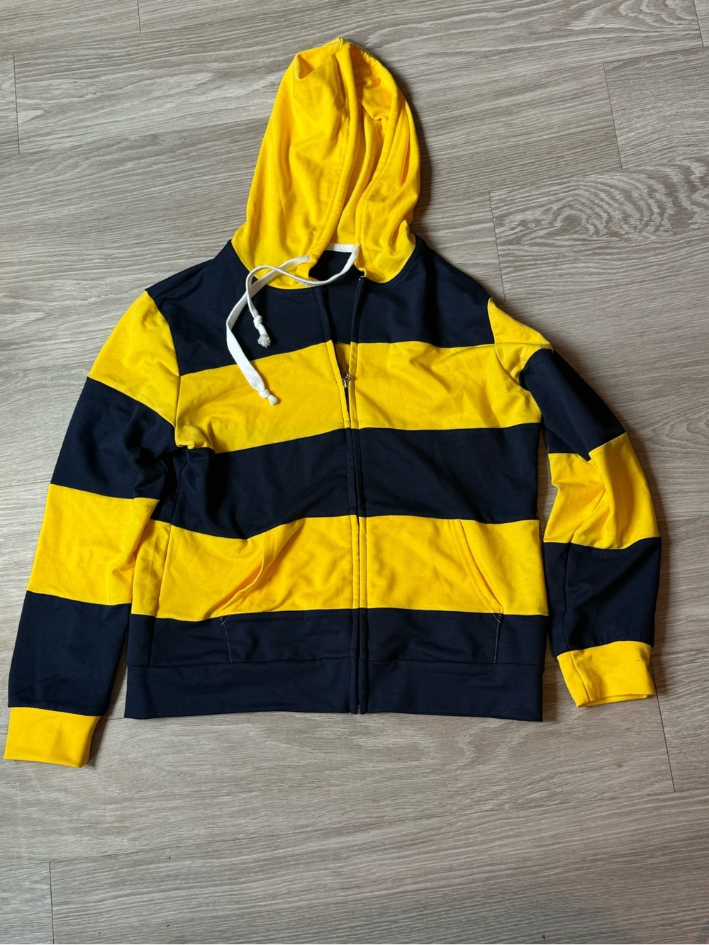 Kids Yellow & Navy Striped Hooded Zip Jacket